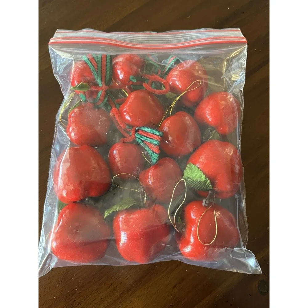 Vintage Red Apple Mini Christmas‎ Ornaments Lot of 14 - Retro Holiday Decor 1/2